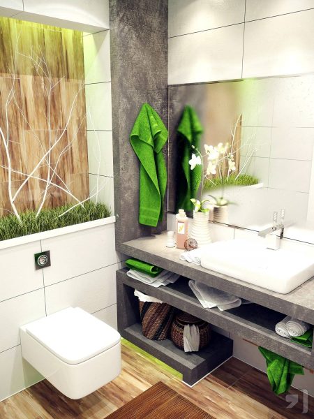 Green white nature design bathroom