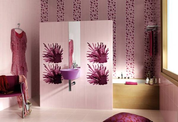 Purple sink white floral bathroom