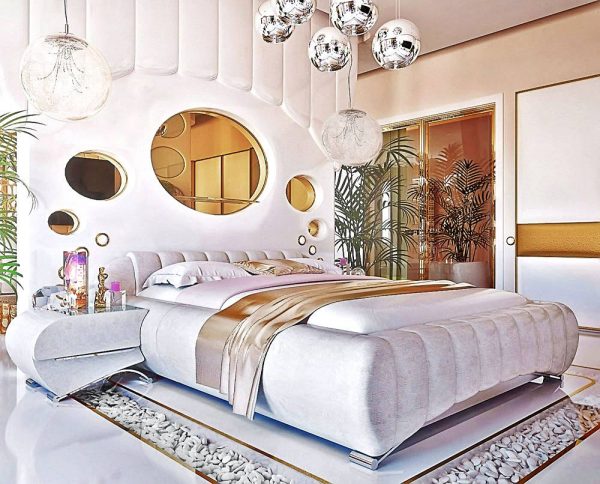 Round golden mirrors