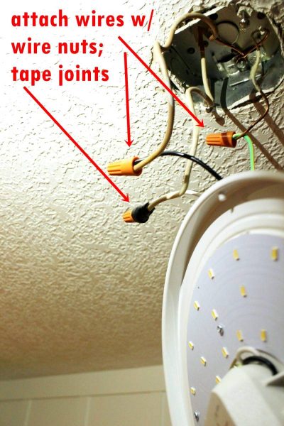 Attach wires together with wire nuts