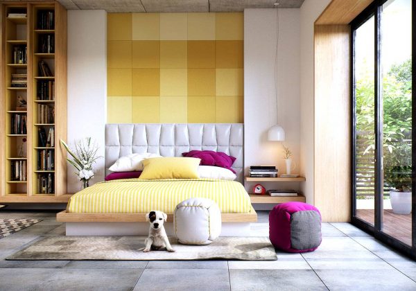 yellow themed bedroom