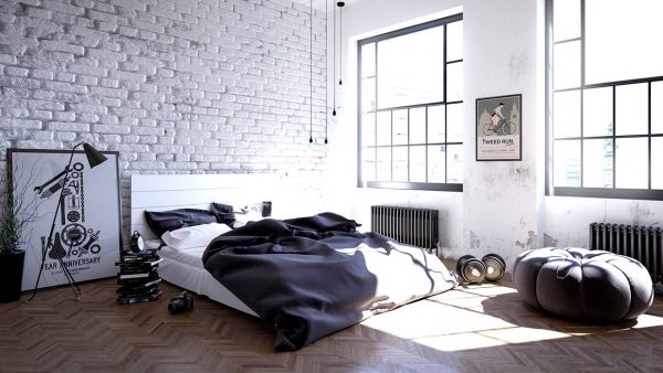 exposed brick scandinavian bedroom inspiration