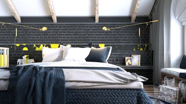 yellow and black artistic bedroom
